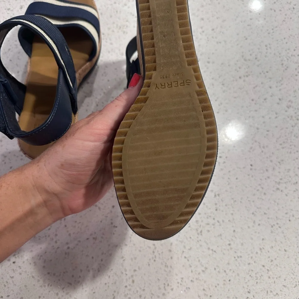 Sperry Navy and Cream Striped Sandals